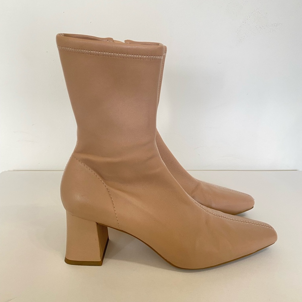 & Other Stories Nude Tan Block Heel Mid-Calf Boots